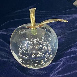 WT Art Vintage Clear‎ Bubbled Glass Apple Paper Weight